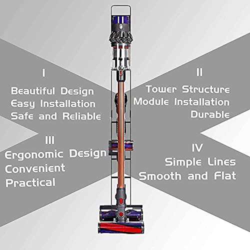 RUQIWEMI Vacuum Cleaner Stand Holder with Wheels for Dyson V15 V11 V10 V8 V7 V6, Metal Floor Stand Compatibel for Dreame T30 T20 V12 V11 V10,No Drilling the Wall (Black)