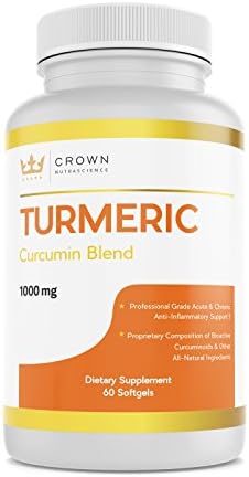 Turmeric Curcumin 1000mg, 60 Softgels, Crown NutraScience - 380mg Turmeric Extracts (Curcuminoid Powder) per Single Softgel, Emulsified for Maximum Absorption, Premium Joint Support & Pain Relief