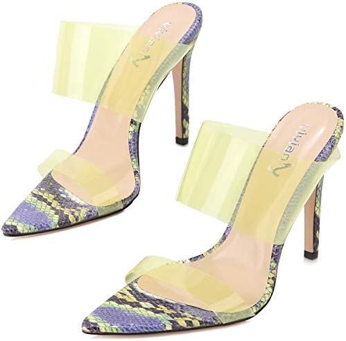 vivianly Sexy Clear High Heels Transparent Strap Mules Pointed Toe Stilettos Slip on Dress Heel Sandals for Women