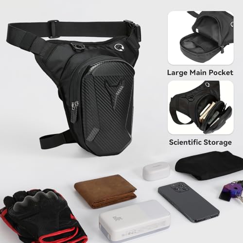 CHUANFU Adjustable Motorcycle Leg Bag, Waterproof Motorcycle Leg Bag for Men and Women, Multifunctional Thigh Bag with Expandable Pocket, for Cycling, Hiking, Fishing, Camping