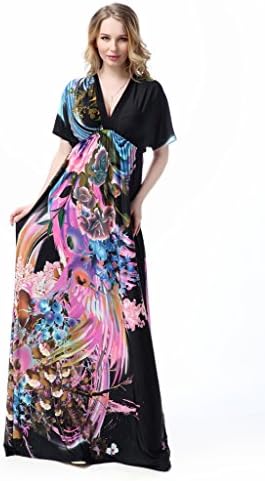 Kokoda Women's Plus Size Maxi Floral Print Beach Gown Dresses 4XL Black