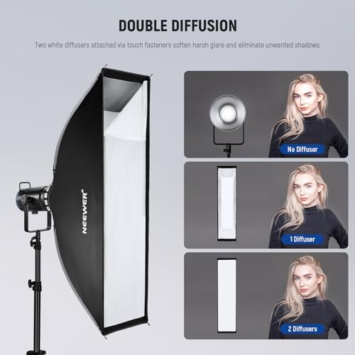 NEEWER 12"x47" Quick Setup Foldable Rectangular Strip Softbox Bowens Mount with Diffusers/Honeycomb Grid/Bag, Compatible with Godox Aputure 120d Video Lights Q4 Studio Flash Strobes, NS17S