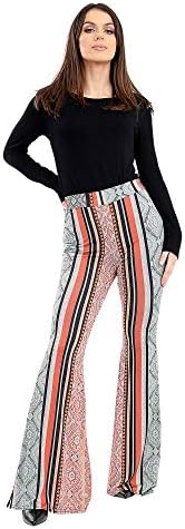 Verso Fashion Women's Bell Bottom Palazzo Wide Leg Pant Designer Printed Elasticated Waist Slim Fit Casual Trouser