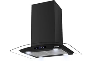 30 Inch Island Range Hood, thermomate 350 CFM Black Stainless Steel Stove Vent Hood with 4 LED Lights, 3 Speed Exhaust Fan with Touch Control, Ducted/Ductless Convertible, ETL Certified