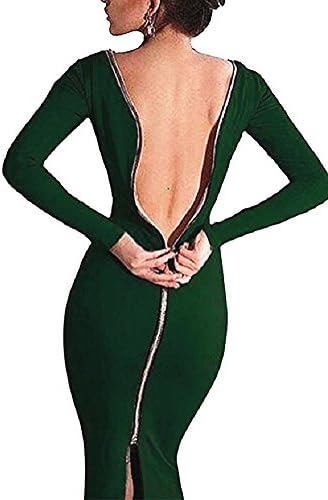 Womens Long Sleeve Slim Fit Back Zipper Pencil Bodycon Midi Dress (XL, green)