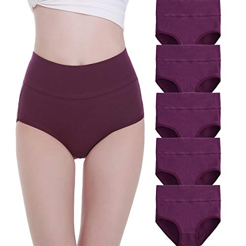 Falary Unterhosen Damen Unterwäsche Baumwolle 5Er Pack Slip Hohe Taille Unterhose Taillenslip, Xxl, Violett