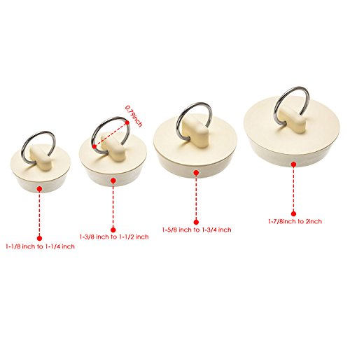 Aozer Rubber Sink Stopper Premium Drain Stopper with Hanging Ring for Bathroom and Kitchen Sinks, Drains, Slop Sink, Bathtubs, Laundry, Utility Sinks, White, 4 Sizes, 8 Pieces