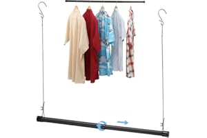 HARRMS Closet Rod, Black Adjustable Width and Height 15 to 40 Inch Organizer for Hanging Clothes, Space-Saving Closet Garment Organizer Rack, Closet Extender Hanging Rod, Tension Clothes Hanging