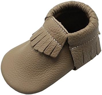 YIHAKIDS Baby Shoes Soft Leather Sole Infant Kids Crib Toddler Baby Moccasins Khaki(Size 4,3-6 Months/4.5in)