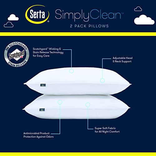 SERTA Simply Clean Soft Hypoallergenic Down Alt Firm Bed Pillows for