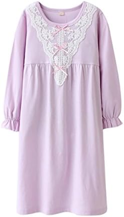 DGAGA Kids Girls Cotton Lace Nightgown Bowknot Sleepwear Solid Pajama Nightshirt