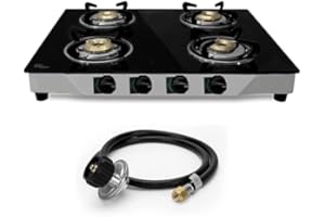 SONRET Gas Stove with 4 Burner - Propane gas cook top Tempered Glass RV Stove - Portable stainless gas stove Burners For Cooking -With Hose & Regulator to Connect Propane Tank