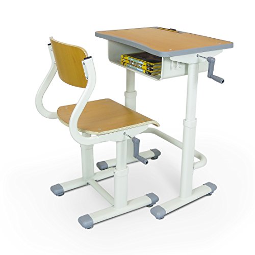 Adjustable Height Student School Desk 24 in. Wide x 16 in. Deep with
Crank Handle - For Kids Ages 5 to 14 - Rises from Sit to Stand Up in
Natural Plywood