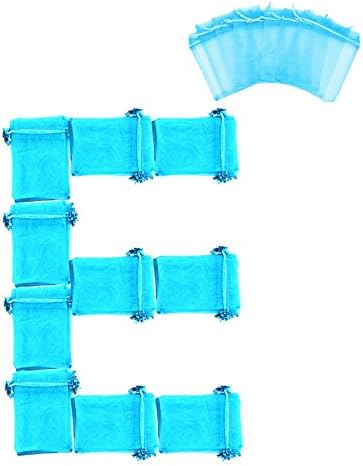 Enriko 4x6" 50 100 pcs Organza Drawstring Pouch Bags for Jewelry Accessory Wedding Gift Candy (100, Aqua Blue)