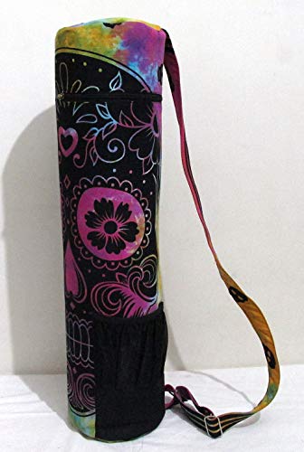 ICC Indian Skull Mandala Hippie Yoga Mat Carrier Bag with Shoulder Strap Full-Zip Exercise Cotton Bag