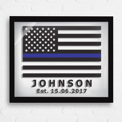 Police Officer Gifts -Thin Blue Line Flag - Police memorabilia - American Flag - Glass prints - Stars and Stripes - Retirement Gifts - Policeman Gifts - Wedding Gifts - Personalized Gifts - Police Si