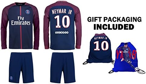 Fan Kitbag Neymar Jr #10 PSG Home Long Sleeve Soccer Jersey & Shorts Paris Saint Germain Youth Kids Home ✓ Premium Gift Picture Backpack