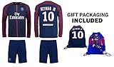Fan Kitbag Neymar Jr #10 PSG Home Long Sleeve Soccer Jersey & Shorts Paris Saint Germain Youth Kids Home ✓ Premium Gift Picture Backpack