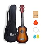 Apelila 21 inch Soprano Ukulele Hawaiian Acoustic Mini Guitar Musical Instrument with Bag, Pick, Strings, for Beginner, Kids, Starter, Amateur (Sunburst)
