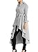 Annflat Women's Button Up Long Sleeve Asymmetrical Hem Belt Striped Shirt Blouse Tops Small Grey