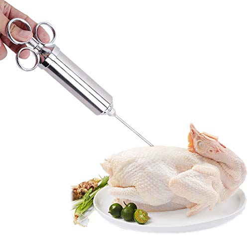 Ostrichy Meat Injector, Stainless Steel Meat Injector Syringe, Flavor Injector Food Injector Syringe Kit with 3 Marinade Injecto, 2-oz Capacity with Brush - Meat Injector Kit for Smoker, Cooking Fish