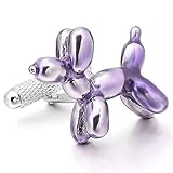 Men's 2 PCS Rhodium Plated Enamel Cufflinks Silver Tone Purple Poodle Punk Rock Shirt Wedding Business 1 Pair Set