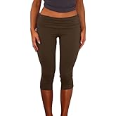 NUFIWI Womens Fold Over Yoga Pants Low Rise Foldover Leggings Casual Slim Fit Stretch Capri Pants Y2K Yoga Legging Bottoms