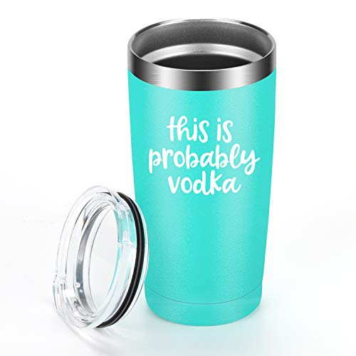 This is Probably Vodka - LEADO 20 oz Stainless Steel Insulated Tumbler with Lid and Straw, Travel Coffee Mug Cup for Hot Cold Drinks, Funny Novelty Gift for Birthday, Valentines, Mother’s Day (Mint)