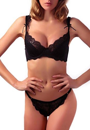 Ruzishun Women's Push Up Bra See-through Lace Underwear Set