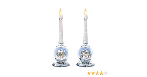Amazon Com The Bradford Exchange Thomas Kinkade Snowglobe Candleholders And Flameless Candles Light Up Home Kitchen