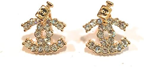 KC Luxury Earrings With Crystals And The Classic # 5 Perfume bottle On Top