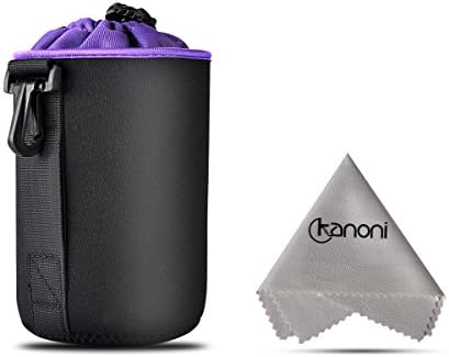 Camera Lens Pouch Bag (Small 3.1"x4") - Kanoni 5mm Thick Protective Neoprene Lens Pouch Bag Case of Soft Plush Lining With a Hook for DSLR Camera Lens(Canon, Nikon, Pentax, Sony, etc.Black)