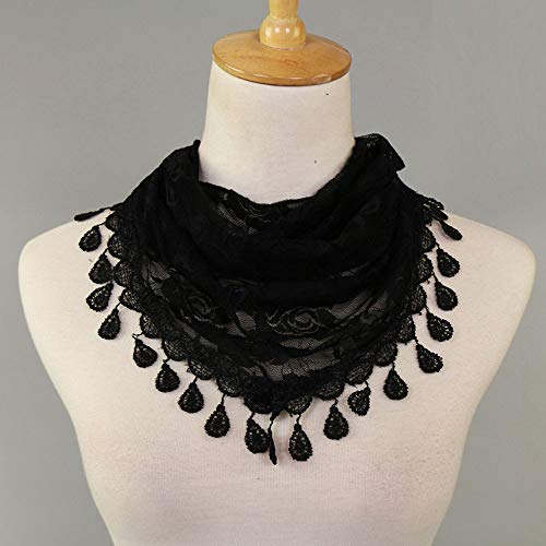 Clearance Sale!❄❄Women Clearance Lace Tassel Rose Floral Hollow Scarf Shawl Lady Wraps Scarves (Black) - Thumbnail 2