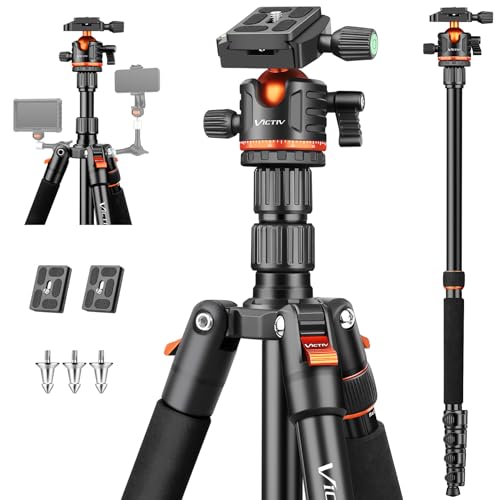 Victiv 200 cm Camera Tripod, Portable Stable Travel Tripod, 2-in-1 Tripod Monopod with 360° Panoramic Ball Head for DSLR Canon Nikon Sony, Aluminium Camera Tripod, Tripods for Smartphone