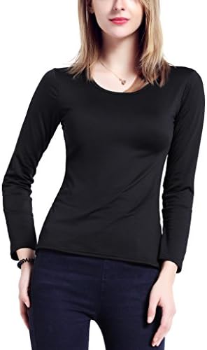 EYAN Women's Crewneck Long Sleeve Shirts, Cotton Basic T Shirt, Breathable Blouses Tops (XL,Black)