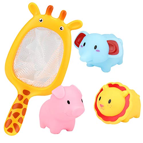 Digood Baby Bathing Floating Soft Rubber Animals Water Tub Toy Squirts Spoon-Net 1 Set (B)