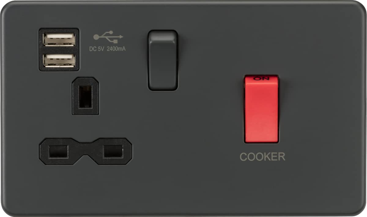 Screwless 45A DP Switch & 13A Switched Socket with Dual USB Charger 2.4A