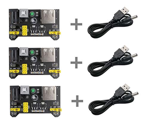 Excelity 3pcs 3.3V/5V Power Supply Module for MB102 Breadboard Arduino Kit with USB to 5.5 2.1mm Cord - Thumbnail 5