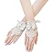 Lace Bridal Wedding Gloves Prom Fingerless Gloves for Women with Bow Rhinestones,White