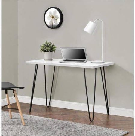 Retro-Style Desk, Multiple Colors, Wooden Office Desk, Rectangle Shape, Hairpin Legs, Made from Metal, Clear Design, Work Desk Bundle with Expert Guide for Better Life (White)