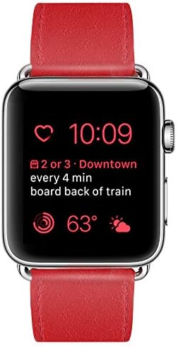 BELONGME Soft Genuine Leather Strap Wristband Compatible Apple Watch Series 4/Series 3/Series 2/Series 1 Sport & Edition, Red, 42mm/44mm
