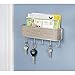mDesign Wall Mount Metal Mail Organizer Storage Basket - 5 Hooks - for Entryway, Mudroom, Hallway, Kitchen, Office - Holds Letters, Magazines, Coats, Keys - Satin/Gray Wood Finish