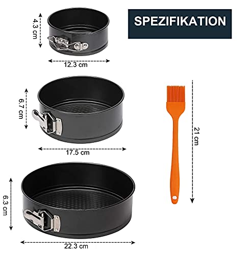Kuchenform Springform Set 3 Stück, 4/7/9 Zoll Cake Baking Mould Pans Runde Set mit Antihaftbeschichtet Auslaufsicher, Backform für Käsekuchen, Pizza, Mousse