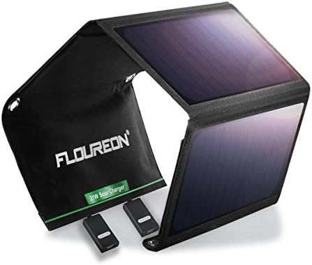 FLOUREON Solar Charger 21W Solar Panel with Triple USB Ports Waterproof Foldable for Smartphones Tablets and Camping Travel