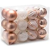AUXO-FUN 2.36"/60mm shatterproof Christmas Ball Ornaments Tree Decoration Baubles Set of 24 Counts (Rose Gold & White)