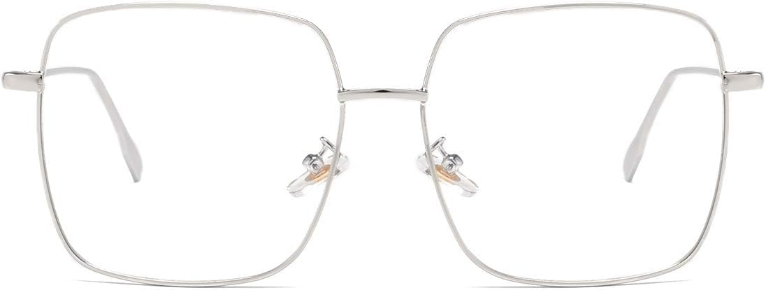Dollger Blue Light Blocking Glasses Computer Gaming Glasses Anti Eyestrain Square Metal Clear Frame Eyeglasses for Women Men Silver