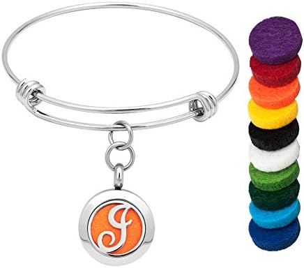 Korliya A-Z 26 Letter Aromatherapy Essential Oil Diffuser Bracelet Stainless Steel Locket Cuff Bracelet with 10 Refill Pads