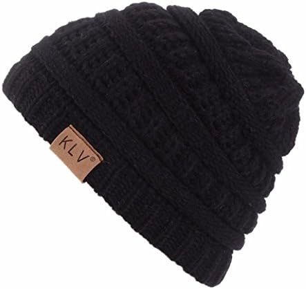 Hmlai Knit Hat, Boy Girls Warm Crochet Winter Wool Knit Ski Beanie Skull Slouchy Caps Hat (Black)