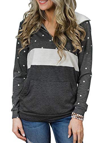 FIYOTE Women Casual Long Sleeve High Zipper Collar Sweatshirt Pullover Hoodie Large Size Grey
