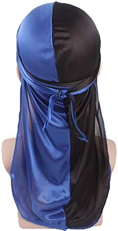 YAKEFJ Two Tone Silky Durag Headwraps with Extra Long Tail and Wide Straps for 360 Waves Long Straps